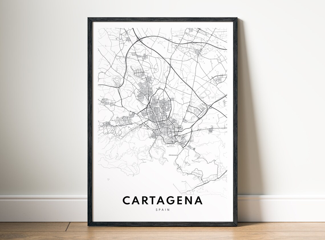 Cartagena Spain Minimalist Black and White City Street Map Poster - Image 5