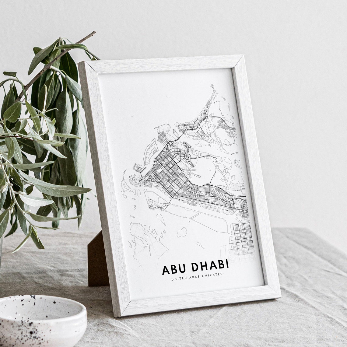 Abu Dhabi UAE Street Map Black and White City Line Art Poster - Image 4