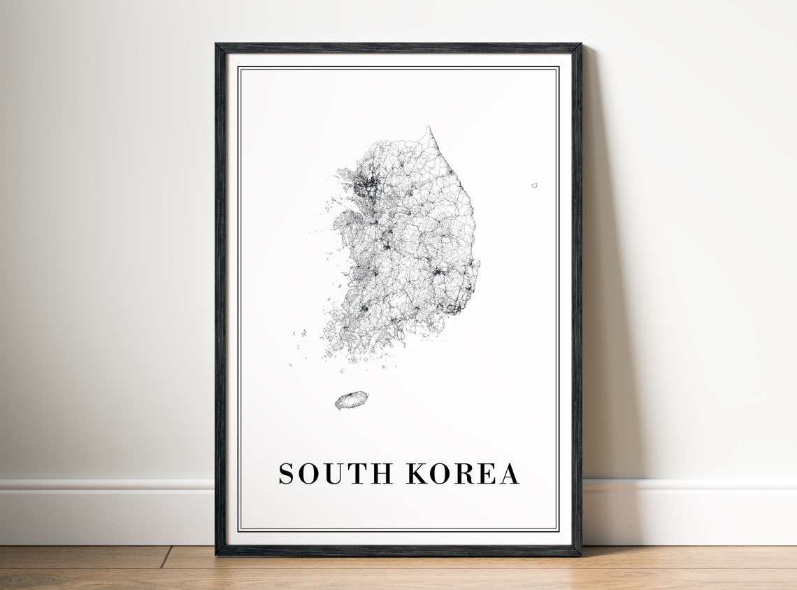 South Korea Minimalist Black And White Country Outline Map Poster
