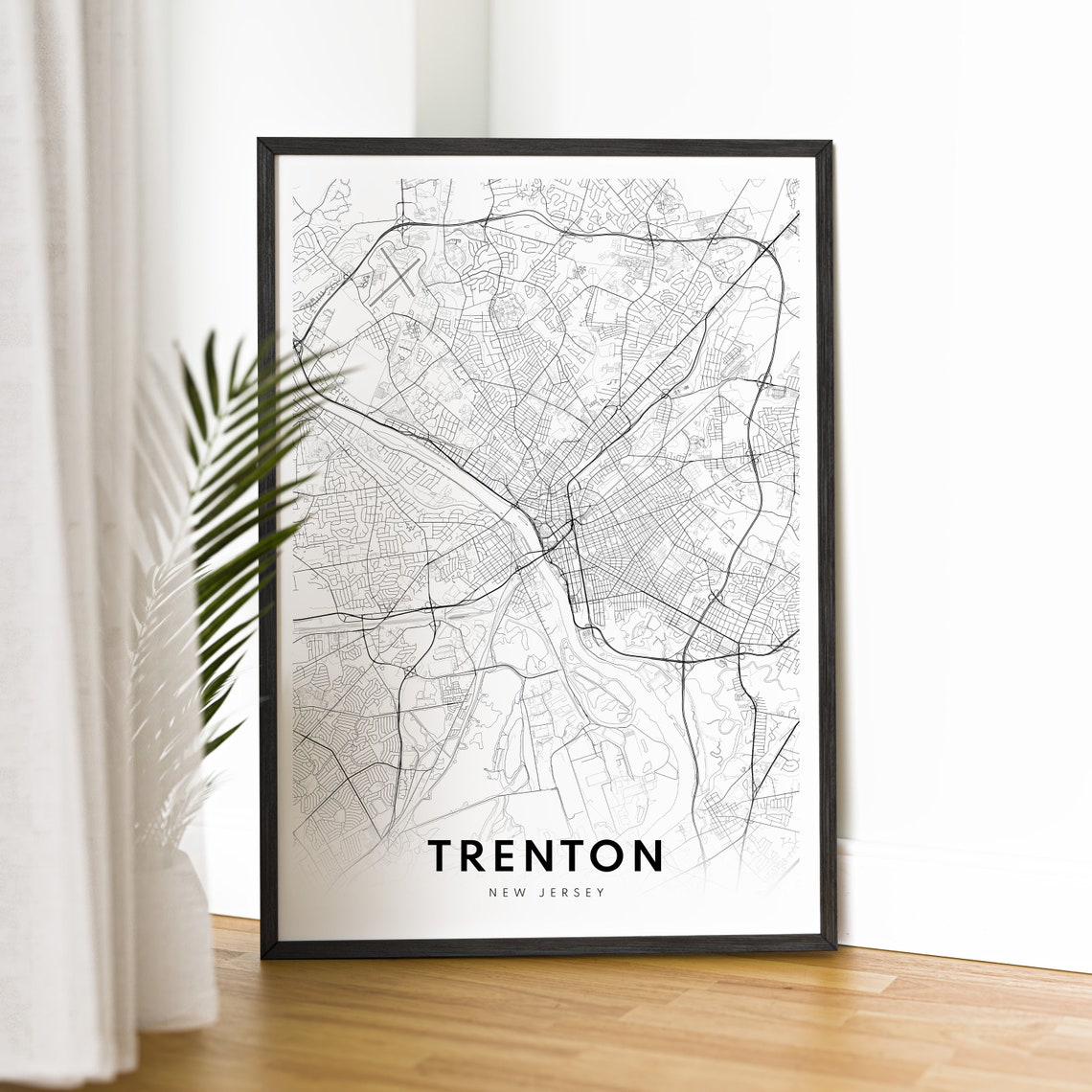 Trenton New Jersey Minimalist Black and White City Map Sketch Poster - Image 2