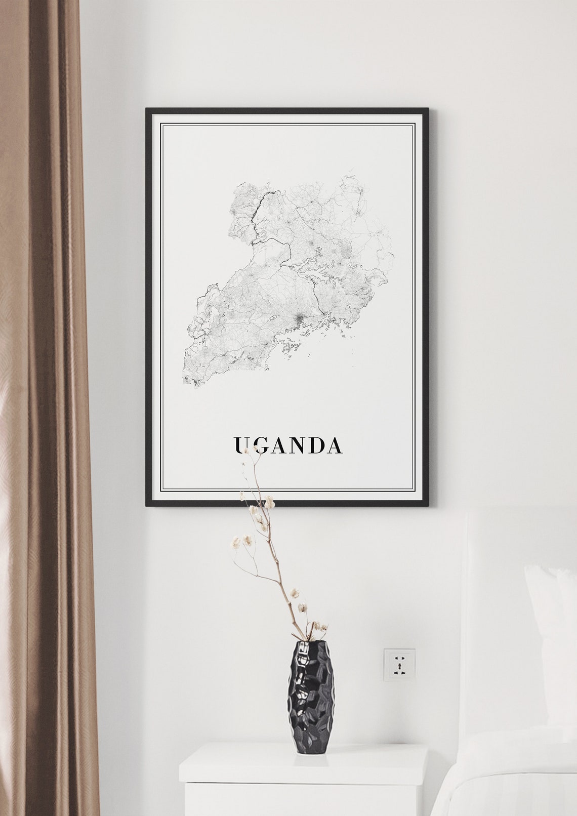 Uganda Map Black And White Art Print - Image 2