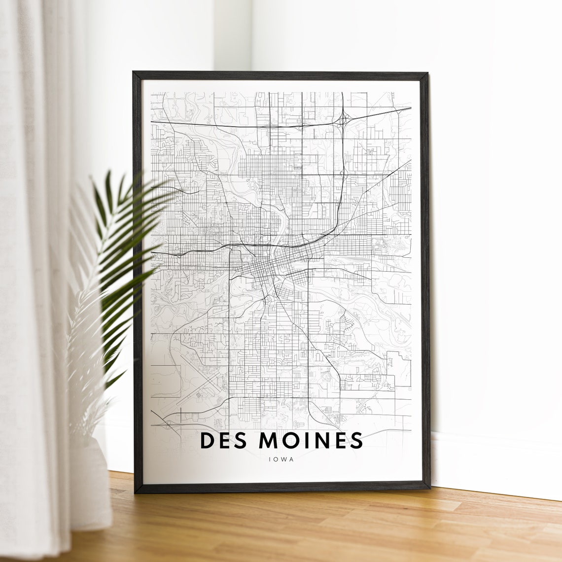Des Moines Iowa Minimalist Black And White City Street Map Poster - Image 2