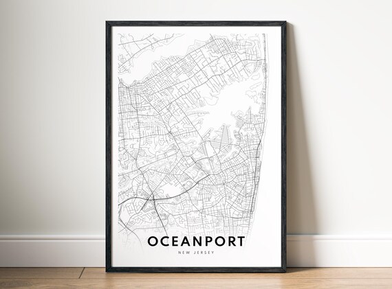 Oceanport New Jersey Black And White Minimal City Map Poster