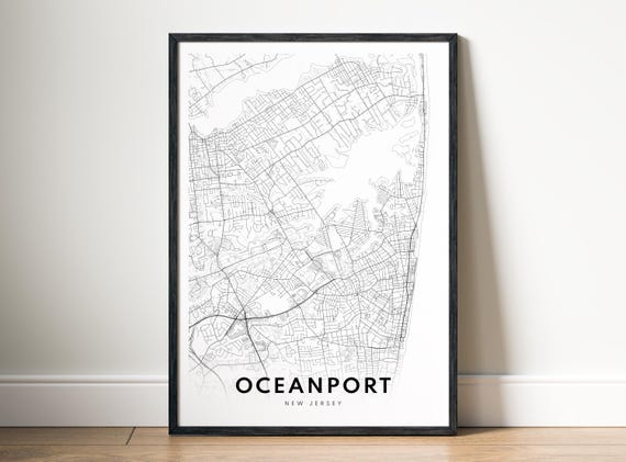 Oceanport Nj Map Print New Jersey Poster Black And White Art