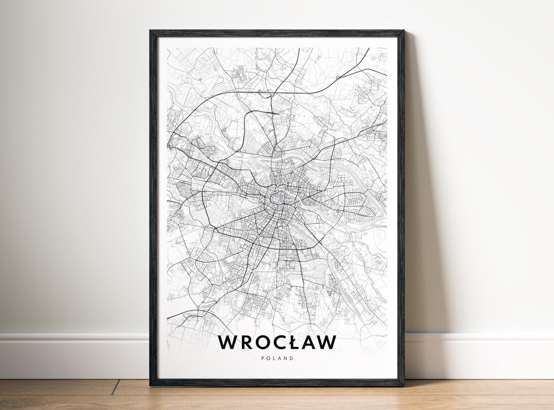 Wroclaw Map Print Poland Poster Black And White Wall Art Sketch