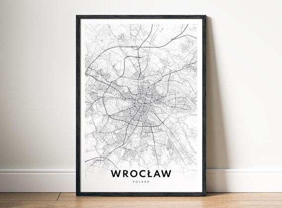 Wroclaw Map Print Poland Poster Black And White Wall Art Sketch