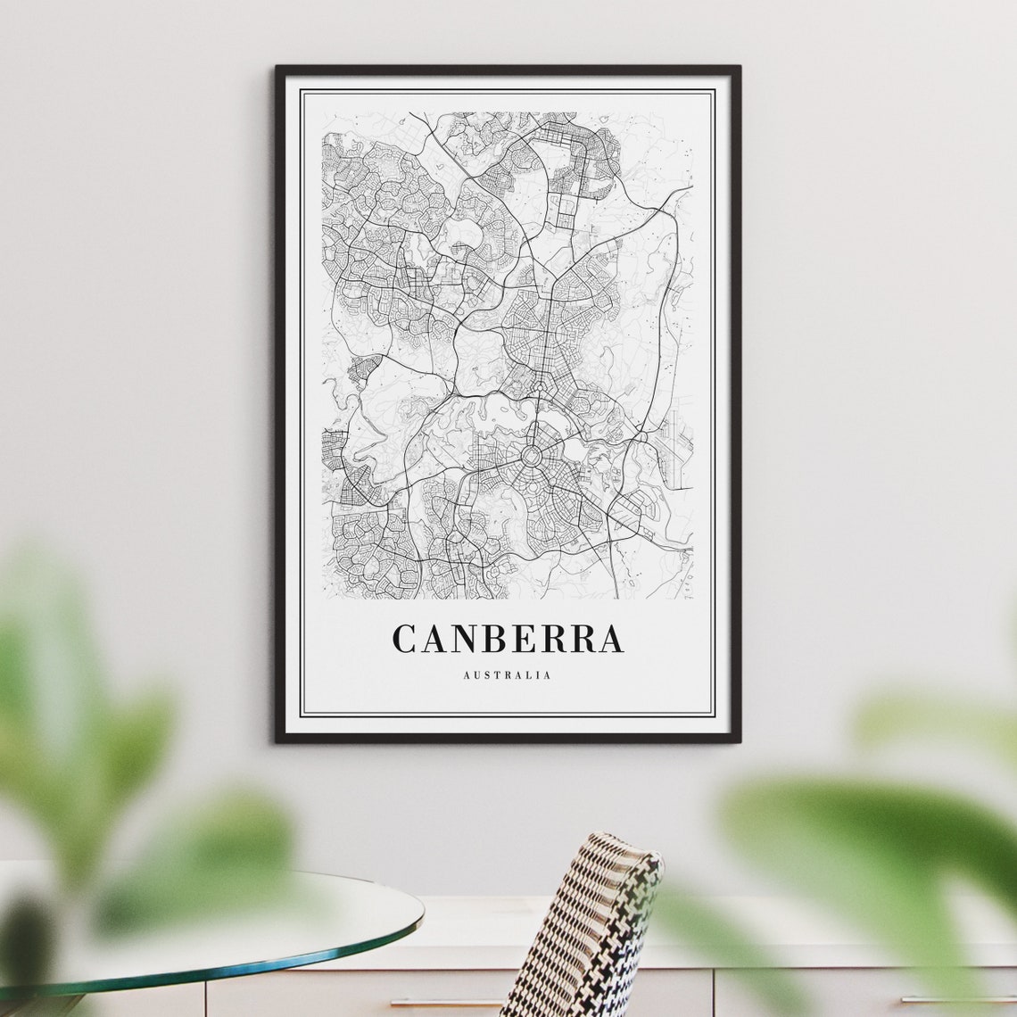 Canberra Australia Black and White City Street Map Capital Poster - Image 2