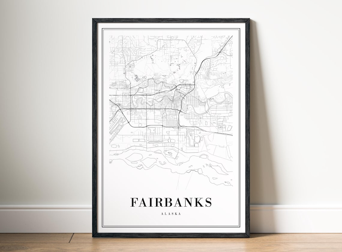 Fairbanks Alaska Minimalist City Street Map Black And White Poster