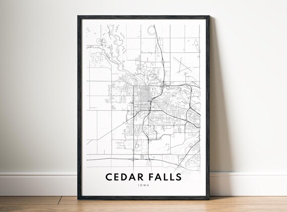 Cedar Falls Map Poster Iowa Black And White Minimalistic Print