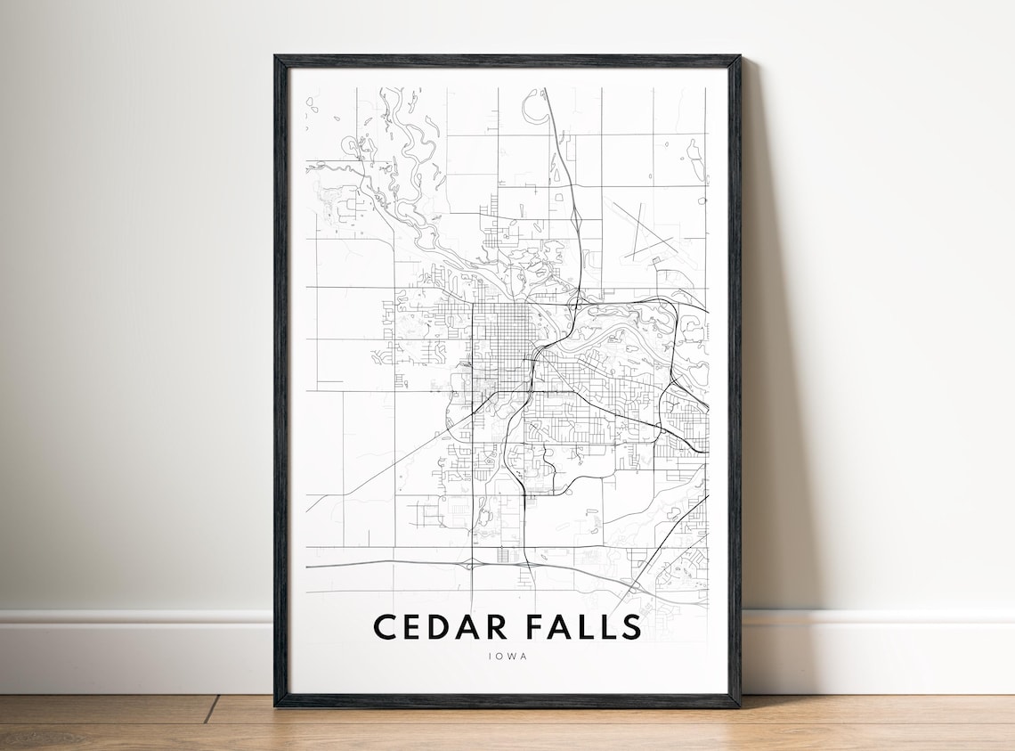 Cedar Falls Iowa City Street Map Minimalist Black White Poster