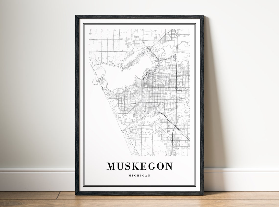 Muskegon Michigan Minimalist Black and White City Map Sketch Poster - Image 5