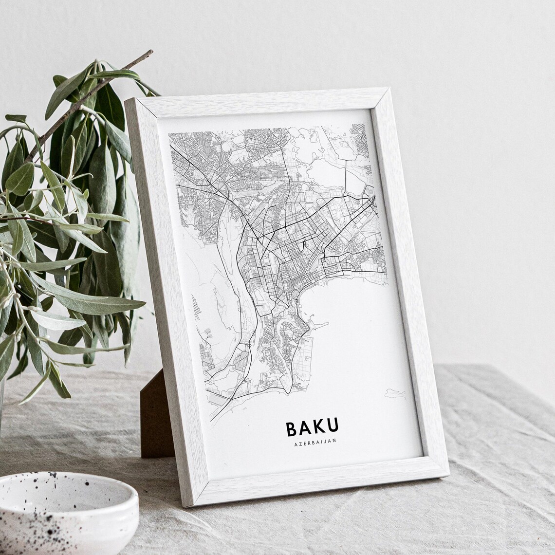 Baku Azerbaijan Minimalist Black and White City Street Map Poster - Image 4