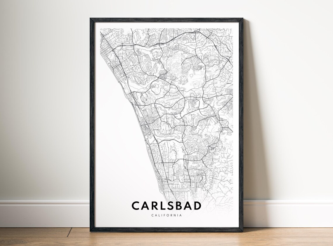 Carlsbad Ca Map Poster Black And White Minimalistic City Art