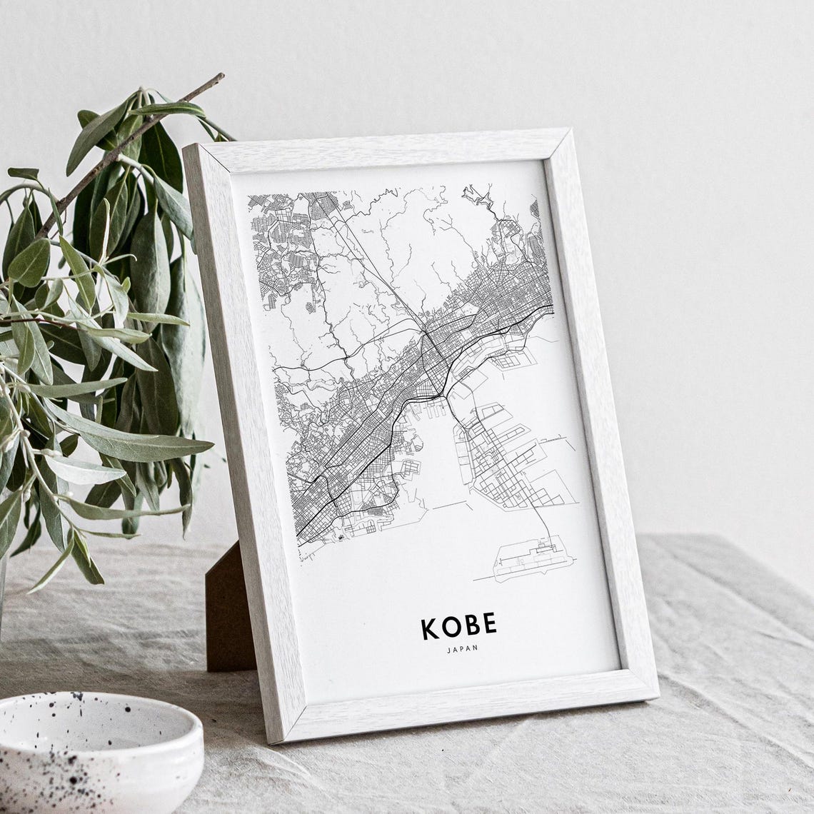 Kobe Japan Black And White Minimalist City Street Map Art Poster - Image 4