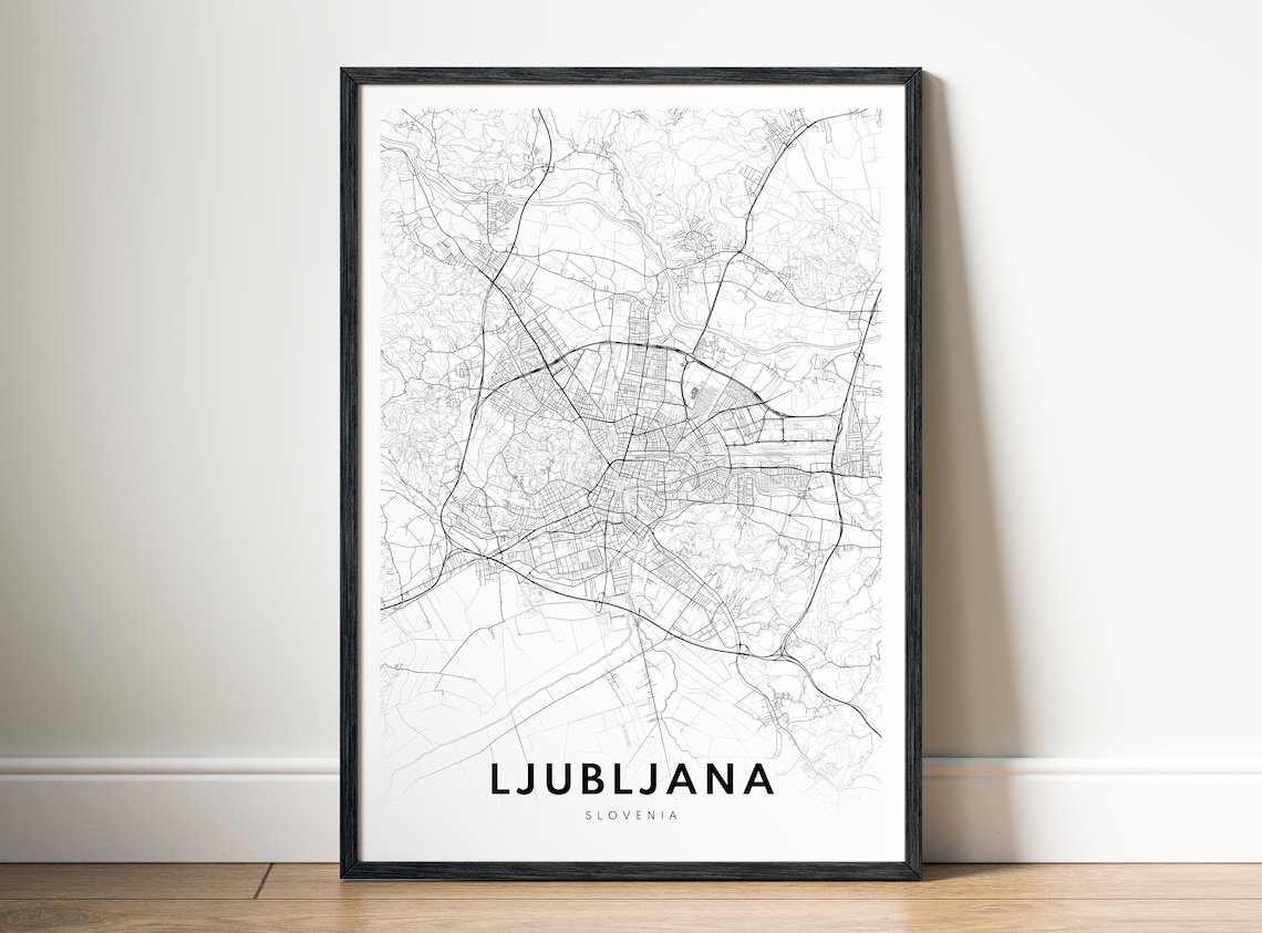 Ljubljana Slovenia Minimalist City Street Line Map Travel Poster