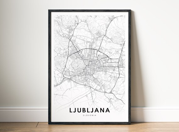 Ljubljana Map Print Slovenia Poster Black And White Decor