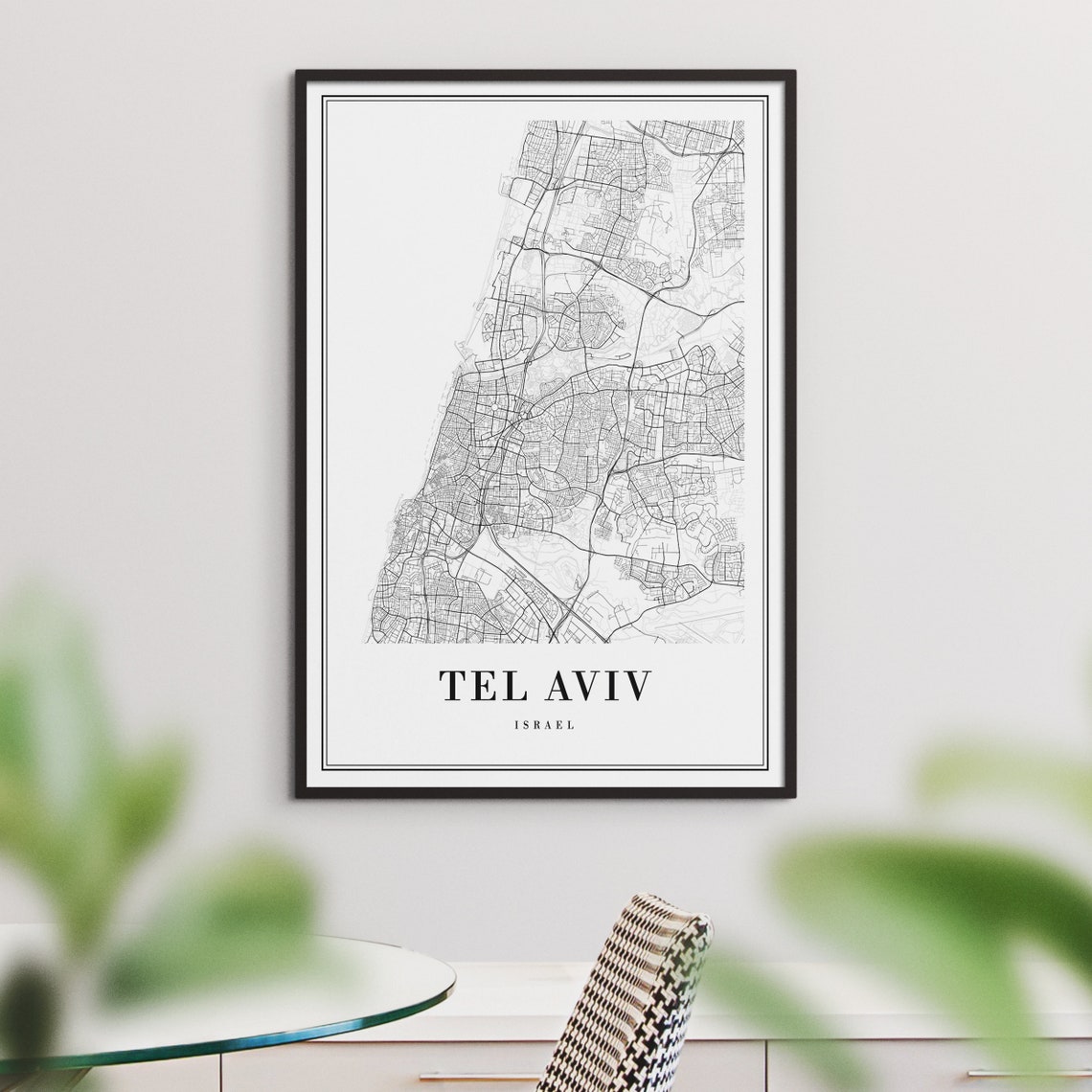 Tel Aviv Israel Minimalist Black And White Street Map Poster - Image 2