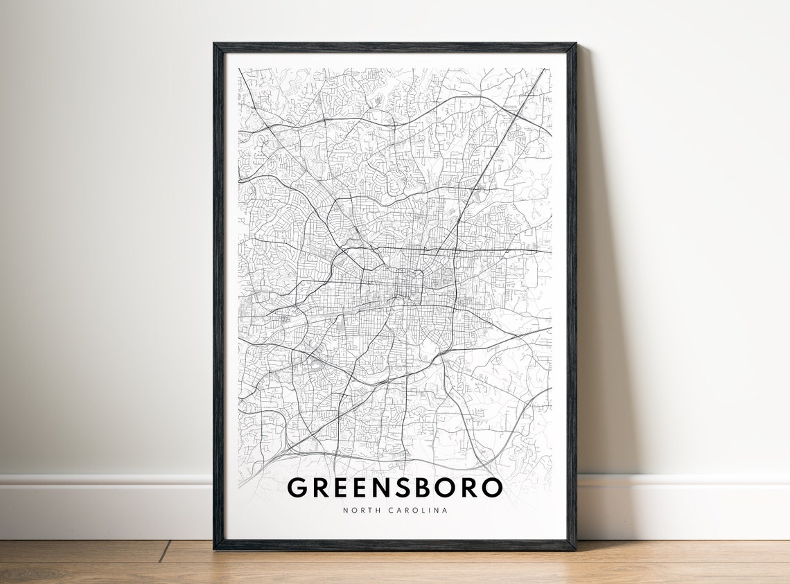 Greensboro North Carolina Minimalist Black and White City Map Poster