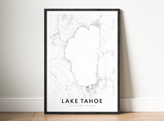 Lake Tahoe Map Print Californianevada Poster Black And White Art