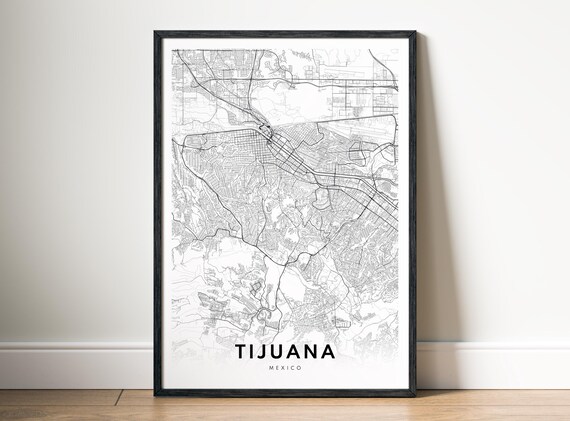 Tijuana Map Print Mexico Poster Black And White Wall Art Sketch