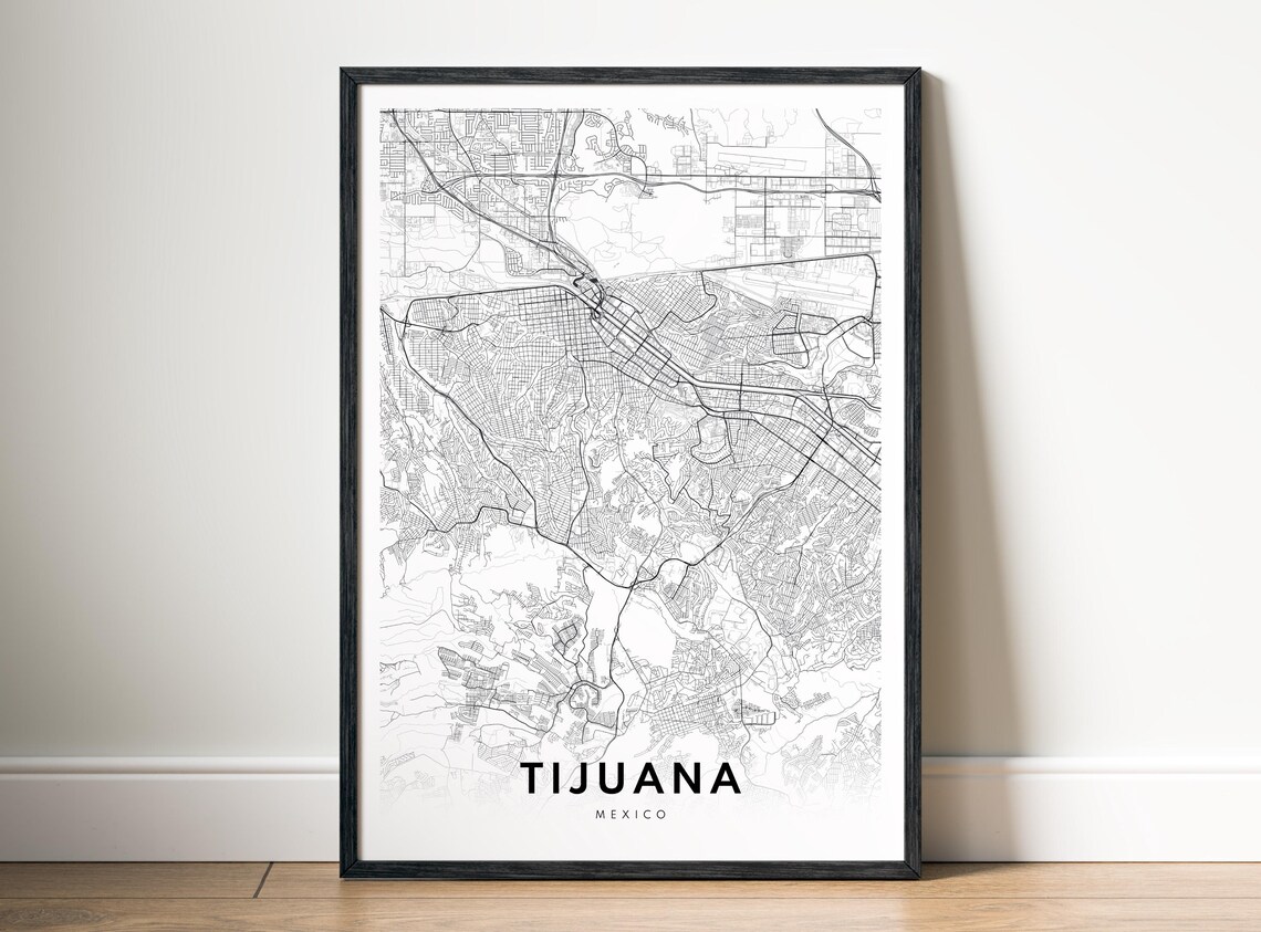 Tijuana Map Print Mexico Poster Black And White Wall Art Sketch