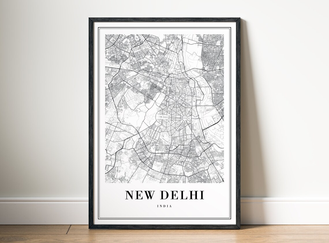 New Delhi India Black And White Detailed Street Map Line Art Poster - Image 5
