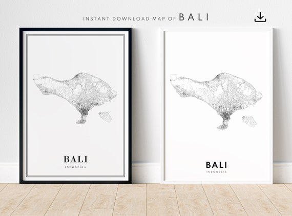 Bali Map Poster, Black and White Travel Print