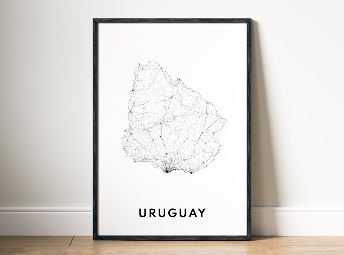 Uruguay Country Road Map Minimalist Black And White Wall Art - Image 5