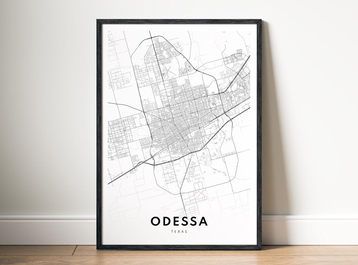 Odessa Texas Black And White Minimalist Downtown City Map Poster