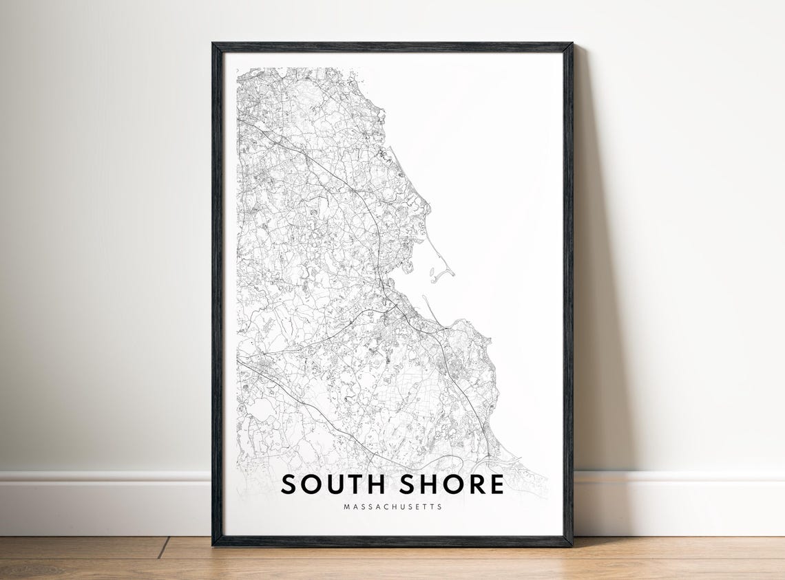 South Shore Massachusetts Coastal Map Minimalist Black White Poster