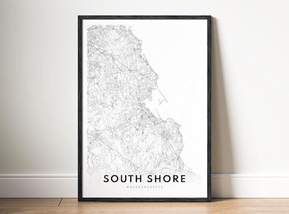 South Shore Ma Map Print Massachusetts Poster Black And White