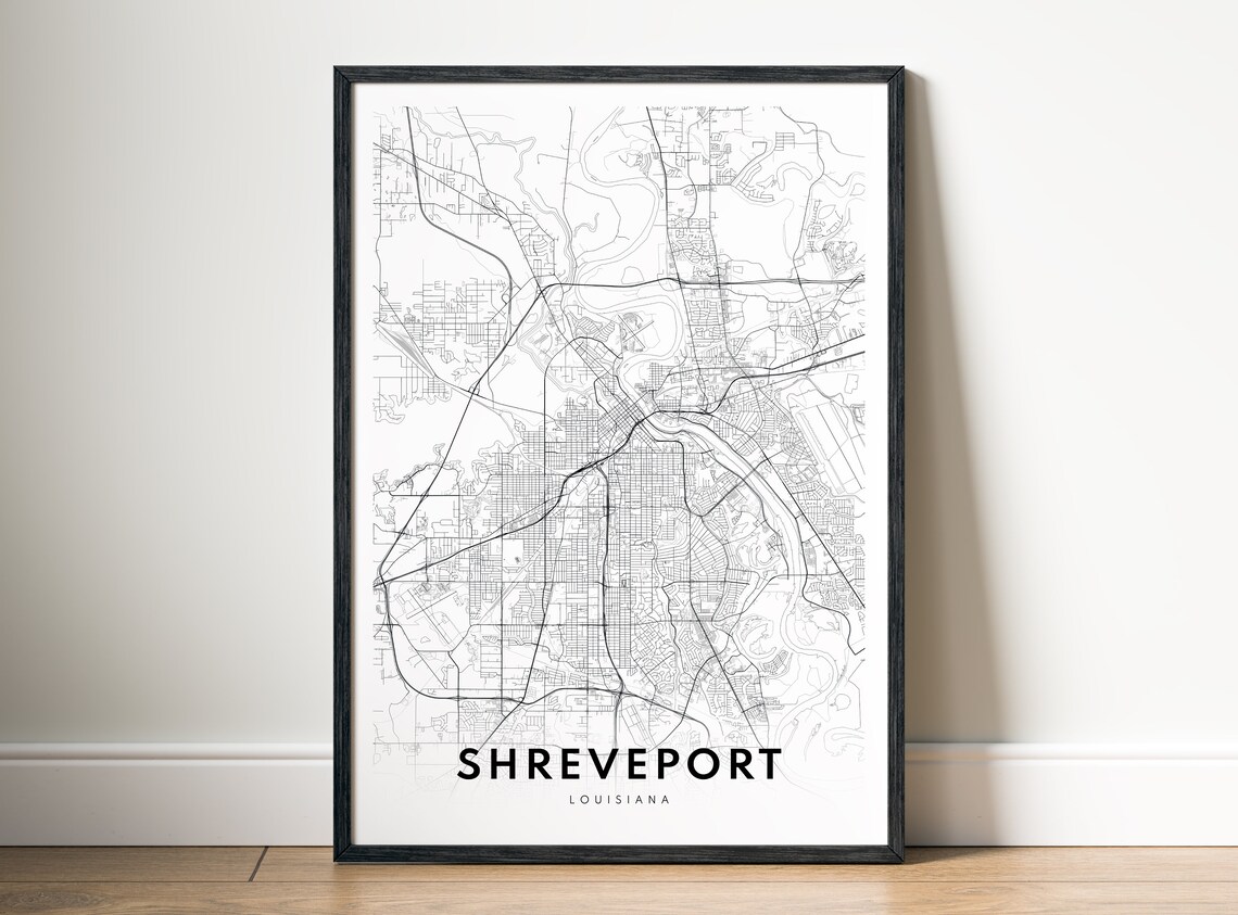 Instant Shreveport Louisiana Map Print Poster Black And White Art