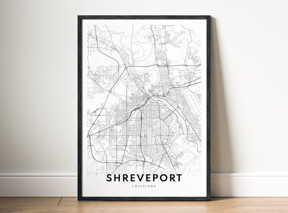 Instant Shreveport Louisiana Map Print Poster Black And White Art