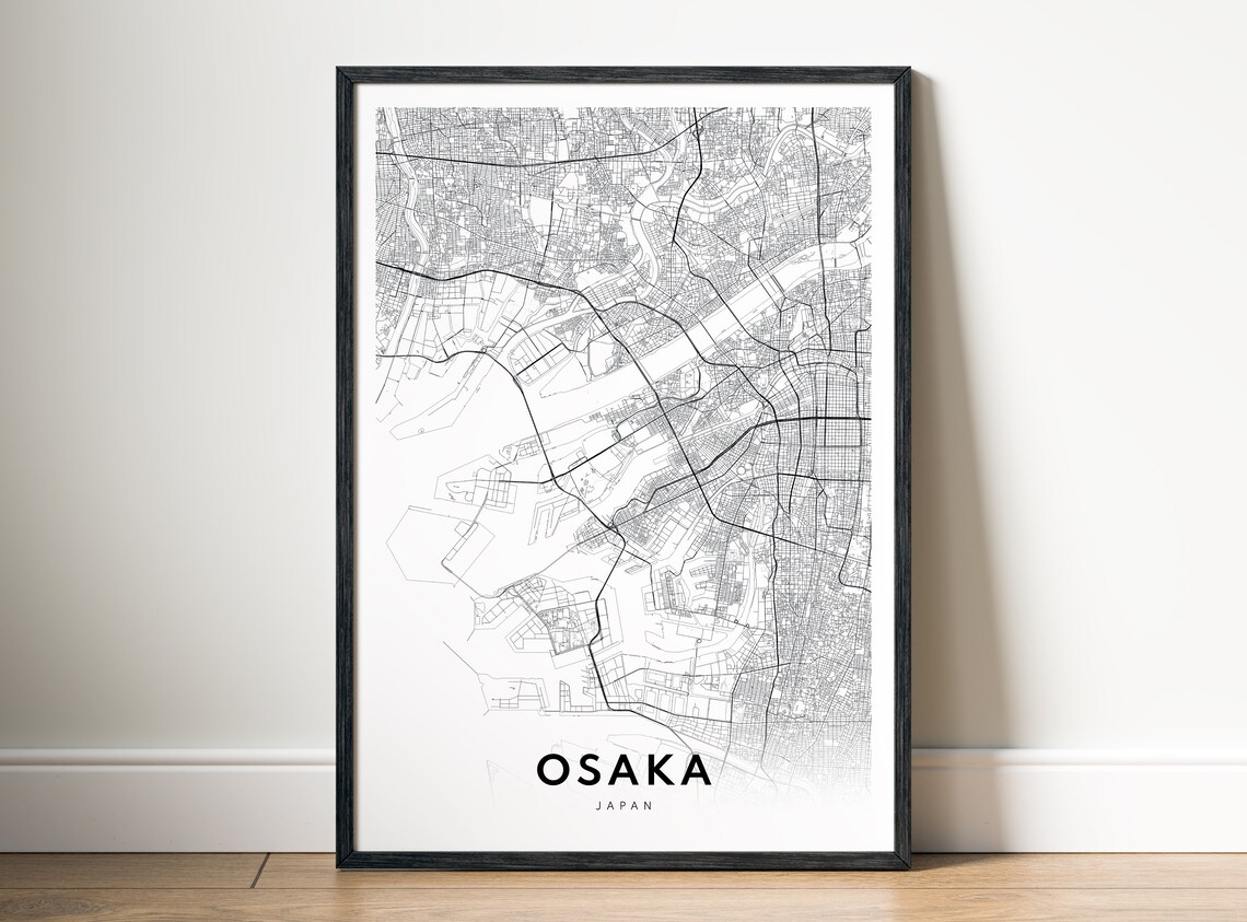 Osaka Japan Minimalist Black and White Street Map Art Poster - Image 5