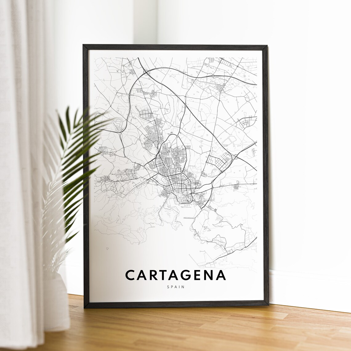 Cartagena Spain Minimalist Black and White City Street Map Poster - Image 2