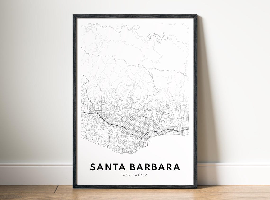 Santa Barbara California Coastal City Minimal Street Map Art Poster