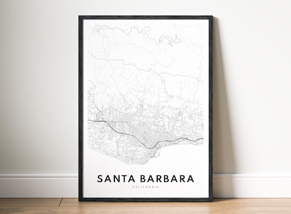 Santa Barbara California Coastal City Minimal Street Map Art Poster