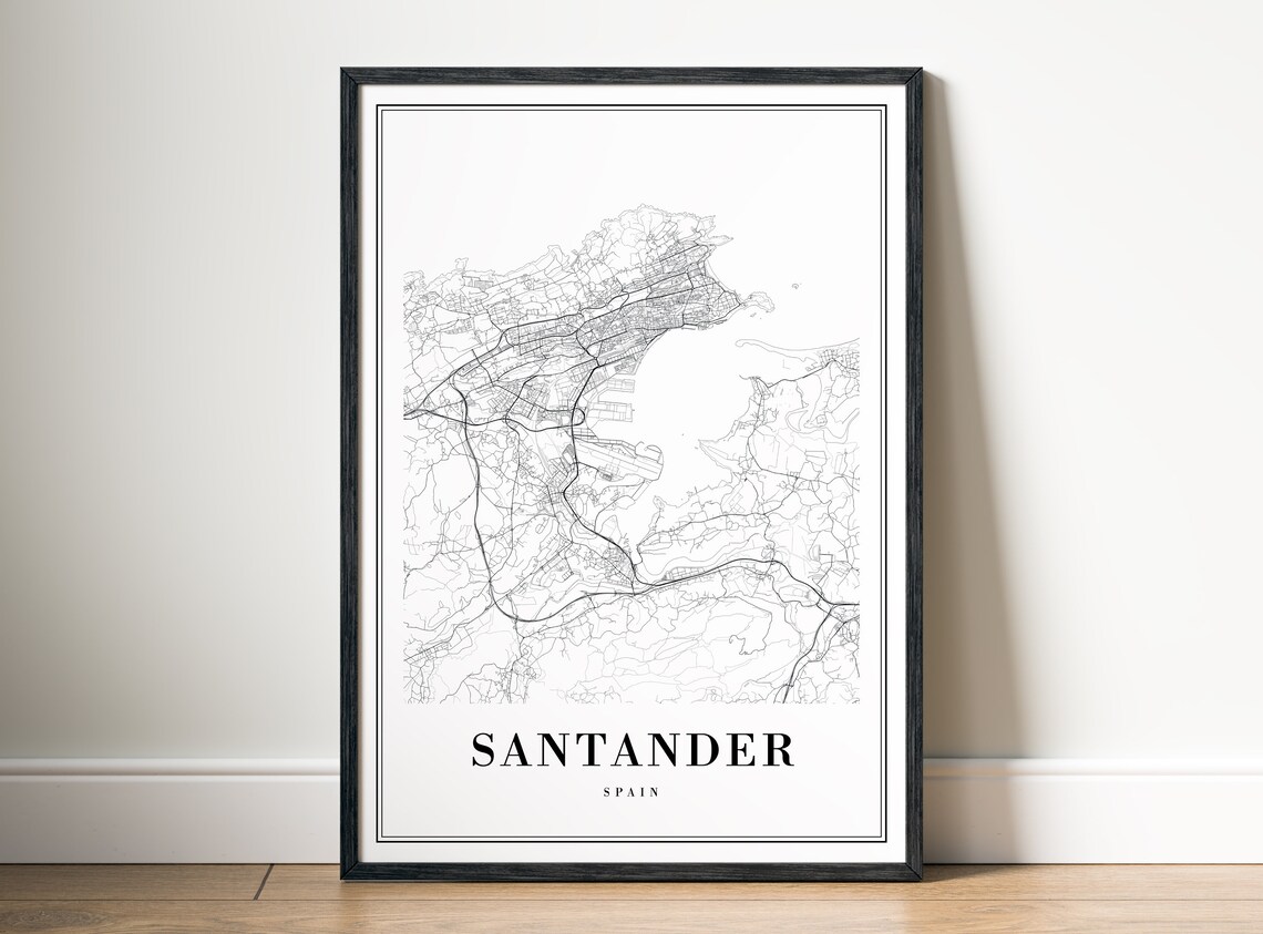 Santander Spain Minimalist Black And White City Street Map Poster - Image 5