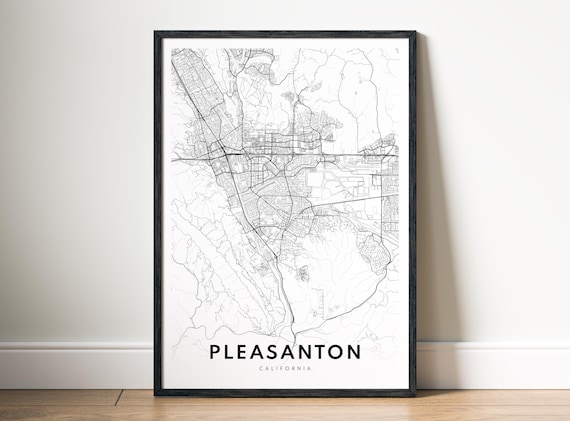Pleasanton Ca Map Print Black And White City Posterpleasanton Minimalist Wall Art