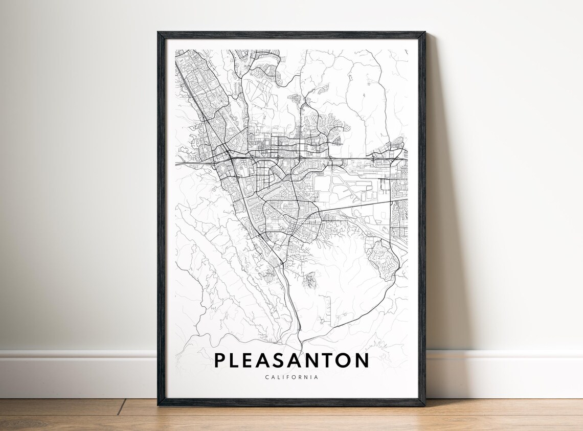 Pleasanton Ca Map Print Black And White City Posterpleasanton Minimalist Wall Art