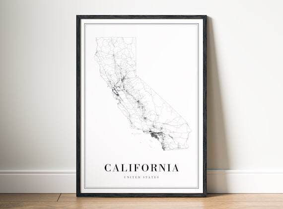 California State Map Print, Black and White Travel Poster