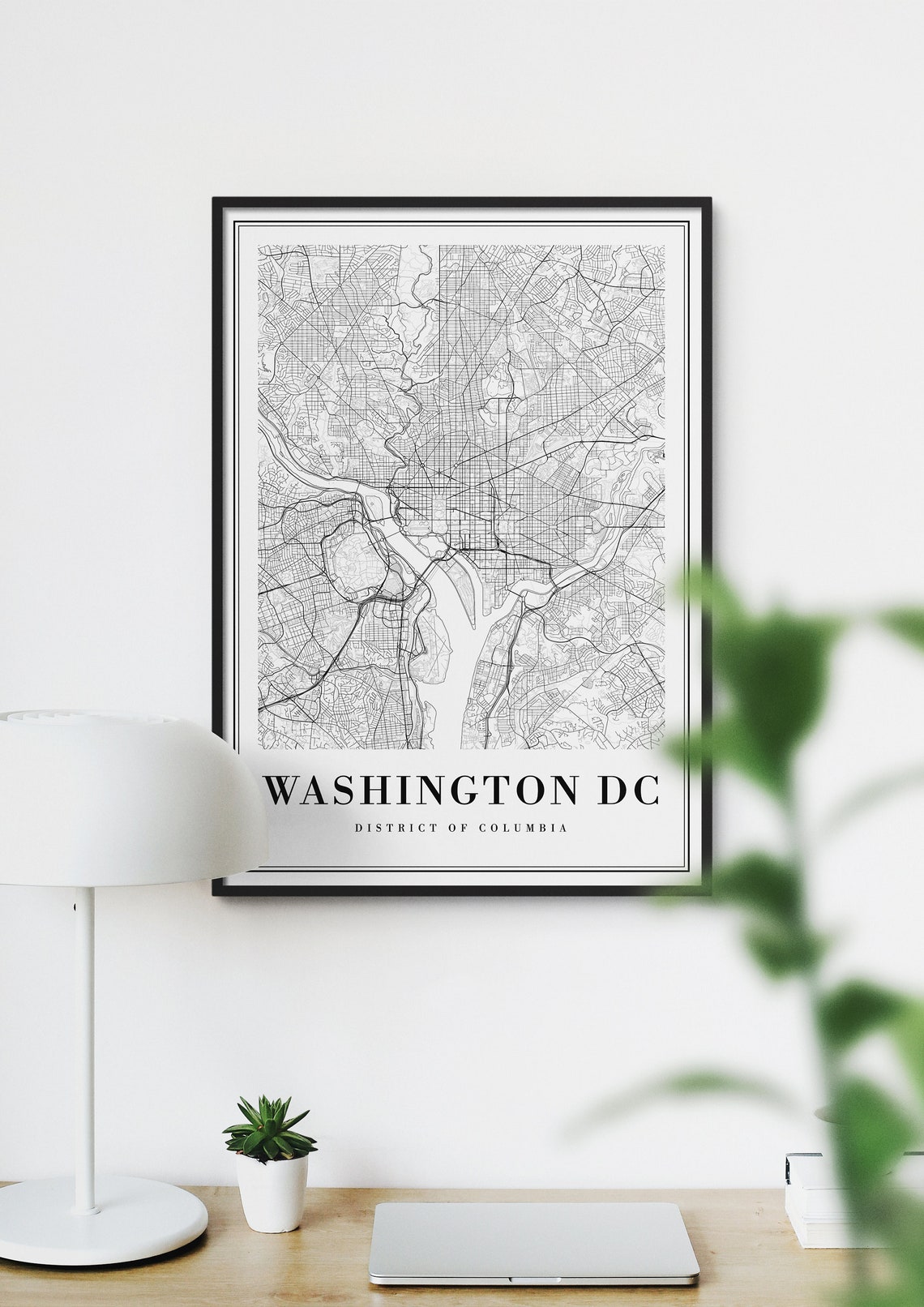 Washington DC Minimalist Black and White City Street Map Poster - Image 2