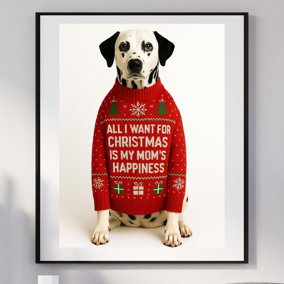 Dog Christmas Gift For Mom Funny Holiday Wall Art Dalmatian Decor From