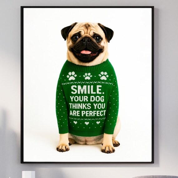 Fawn Pug Wall Art Smile Dog Lover Cute Mom Dad Gift Motivational Pet Quote Funny Photography