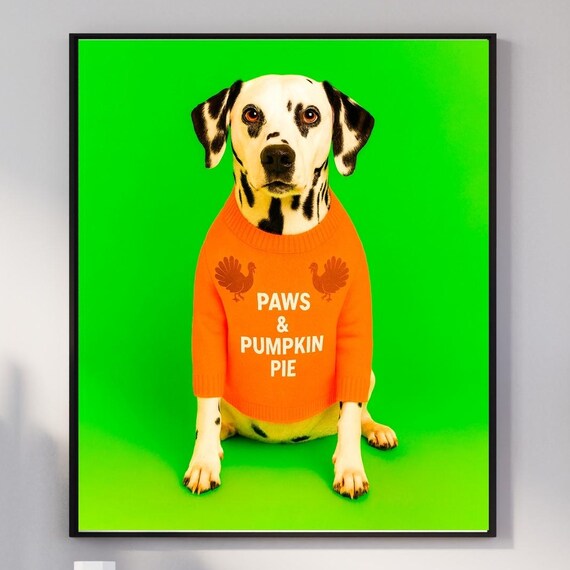 Paws Pumpkin Pie Dalmatian Print Thanksgiving Wall Art Pet Decor Lover Gift Poster