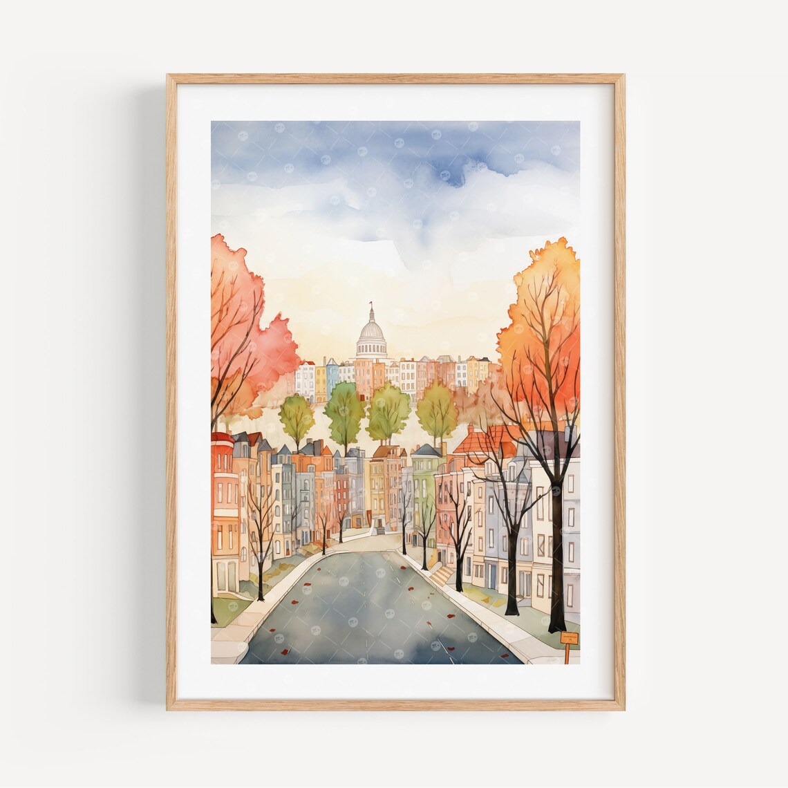 Washington DC Watercolor Art Print, Modern Travel Poster