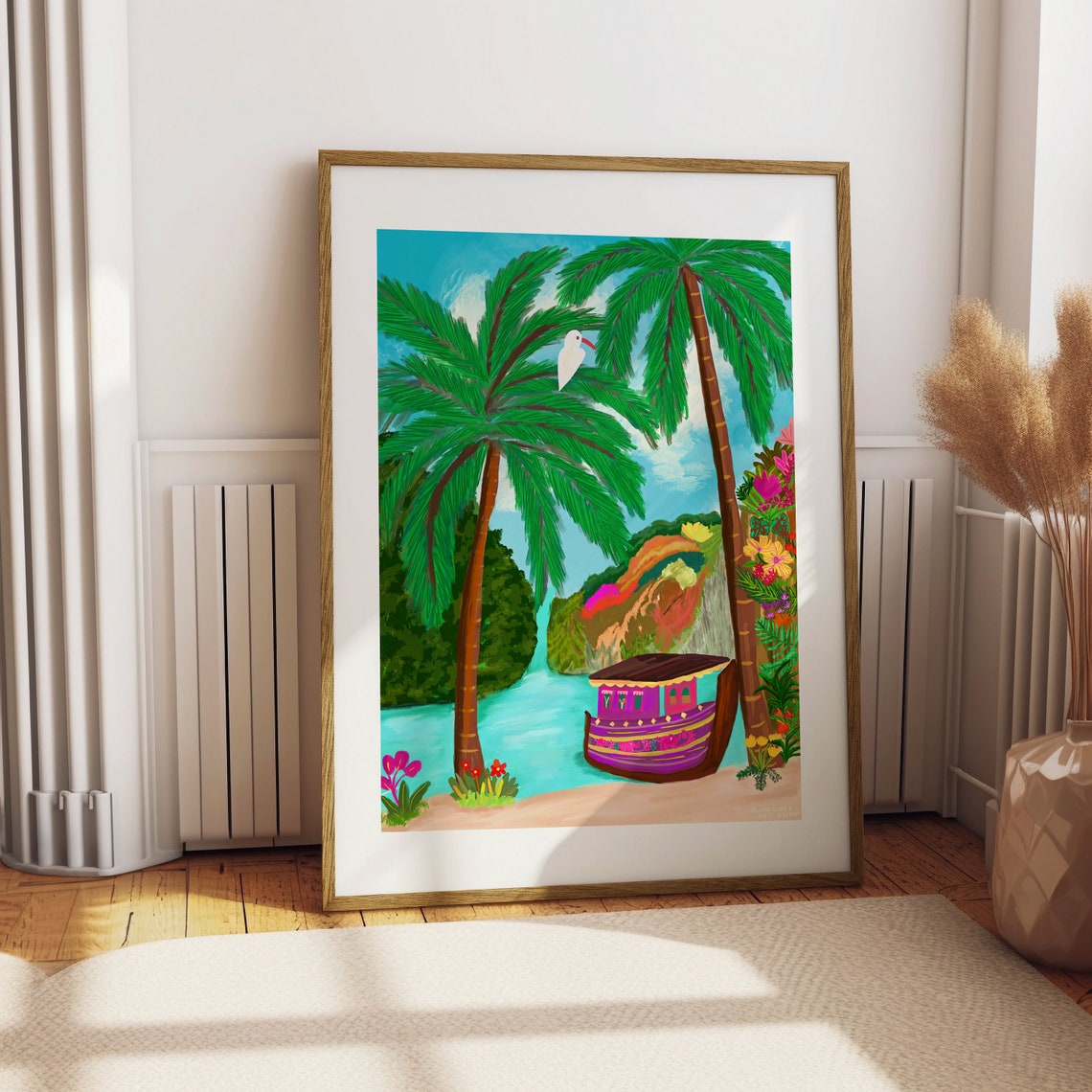 Phi Phi Thailand Palm Trees Longtail Boat Cove Travel Poster - Image 5