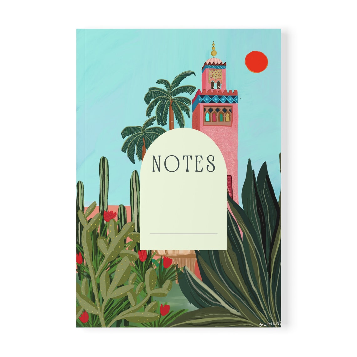 Morocco Notes Notebook Pink Tower Palm Cover Journal Art Print