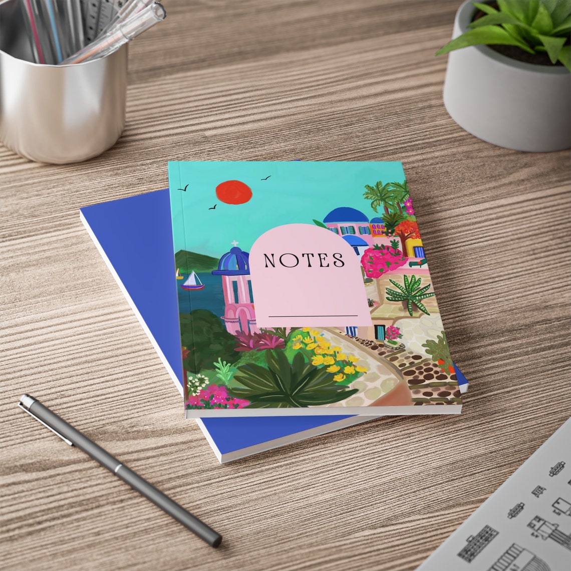 Greece Notes Notebook Blue Dome Island Cover Journal Art Print - Image 2