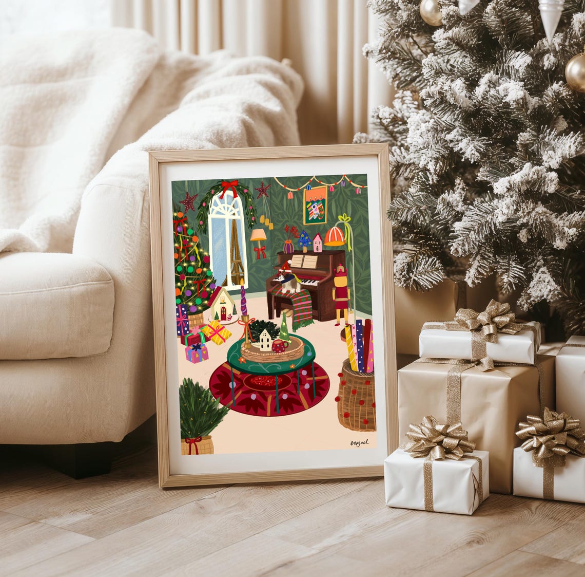 Colorful Christmas In Paris Eiffel Tower Holiday Scene Poster - Image 5